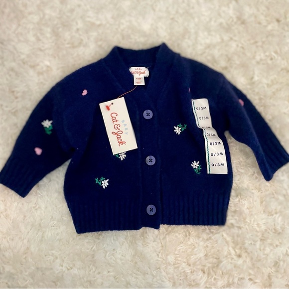 Cat & Jack Navy Blue Floral Embroidered Baby Cardigan NWT - Picture 5 of 9